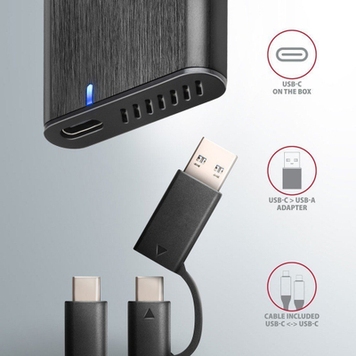 Kuti e jashtme SSD Axagon EEM2-SB2, USB C 3.2 Gen 2, M.2 NVMe SATA, alumini
