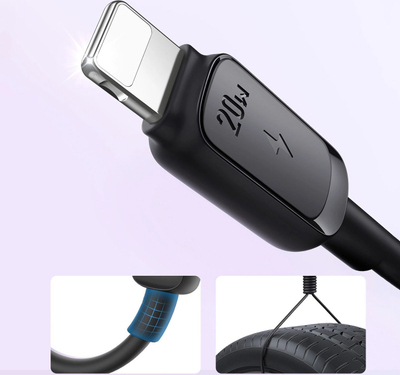 Kabëll karikimi Joyroom Multi Color Series A14, USB C në Lightning, 20W, 1.2m, i zi