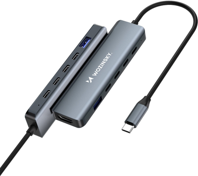 Hub USB C Wozinsky WHBC10Y4S, 6 me 1, alumin, kabllo 25 cm, gri