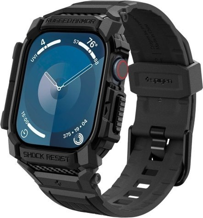 Kuti mbrojtëse me rrip Spigen Rugged Armor Pro, për Apple Watch 10 42mm, mat, e zezë
