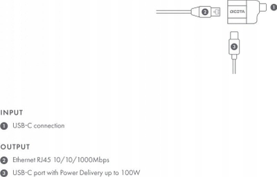Adaptër USB-C Dicota USB-C to Ethernet Mini PD, Gigabit, 100W, gri metalik
