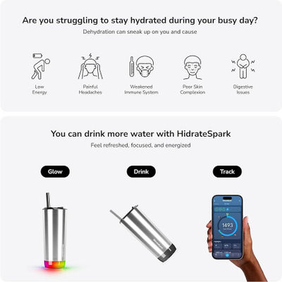 Shishe uji e mençur HidrateSpark PRO Tumbler, 592ml, e izoluar me pipëz, çelik inox Brushed Stainless Steel