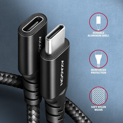 Kabllo USB Axagon BUCM32-CF05AB, USB-C në USB-C, 0.5 m, 240W, e zezë