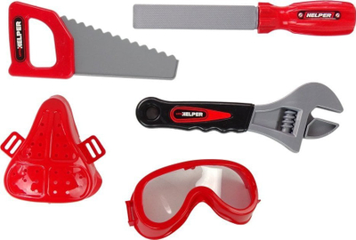 Set veglash lodër LeanToys Little Handyman, me stërvitje sharrë maskë dhe syze, shumëngjyrësh