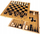 Set lojrash 3 në 1 Chess Checkers Backgammon Tryktrak, palosës, dru, ngjyrë natyrale