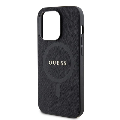 Kapotë telefoni Guess Saffiano MagSafe, për iPhone 15 Pro Max 6.7", e zezë