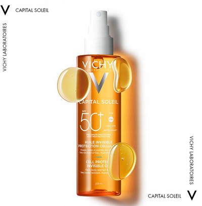 Vaj për diell Vichy Capital Soleil Cell Protect SPF50, 200 ml, për trup edhe fytyrë, i padukshëm
