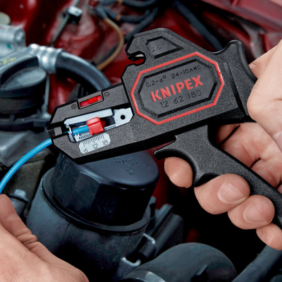 Pinca zhveshëse auto-rregulluese Knipex 12 62 180, 180mm, për izolim kabllosh, shumëngjyrëshe