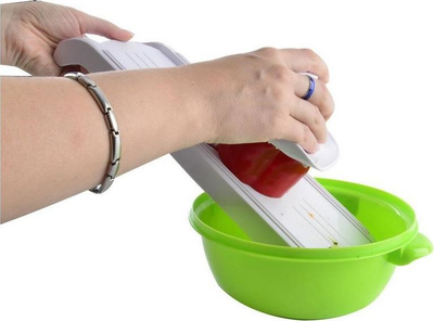 Rende edhe prerëse perimesh Orion Slicer Grater Steel Super, çelik inoks, dorezë sigurie, ngjyrë argjendtë