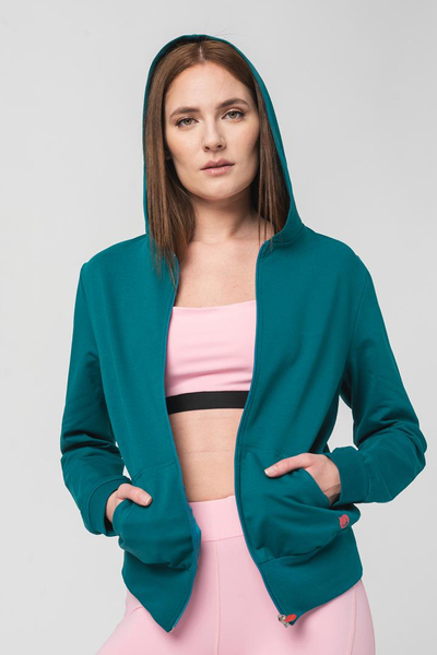 Bluzë me kapuç COTTON CASUAL, për femra, pambuk, ngjyrë petrol, M