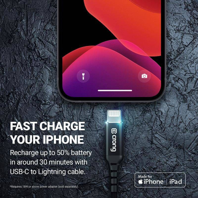 Kabllo USB Crong USB C në Lightning, 1.5 m, e zezë