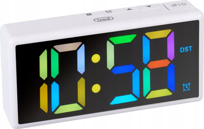 Orë alarmi Trevi EC88601, ekran LED RGB, portë USB, e bardhë