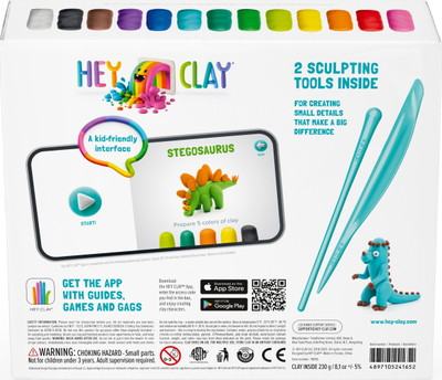 Set plasteline Hey Clay Dinos, 15 doza, tharje në ajër, shumëngjyrësh