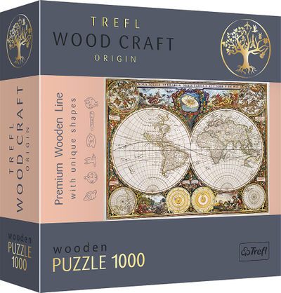 Puzzle druri Trefl Wood Craft Ancient World Map, 1000 copa, hartë bote e vjetër, shumëngjyrësh