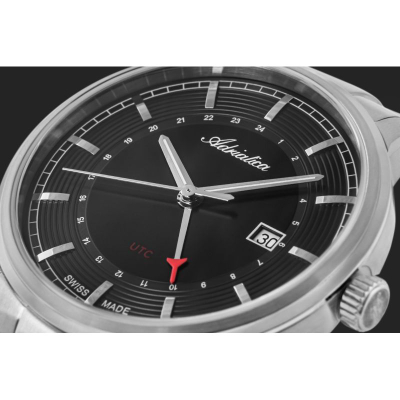 Orë burrash Adriatica Portofino A8307.5114Q, Swiss Made, xham safir, e argjendtë me fushë të zezë