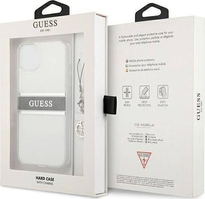 Mbulesë telefoni Guess GUHCP13SKB4GGR për iPhone 13 mini, transparente, gri me varëse