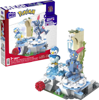 Lodër me gurë ndërtimi MEGA Pokemon Piplup edhe Sneasel Snow Day, 183 copa, për kalamaj 7+