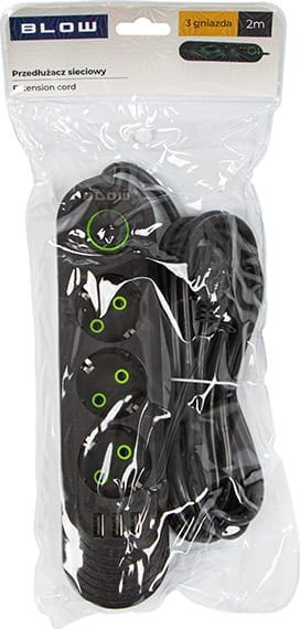 Shirit zgjatues Blow PS-320, 3x prizë, 3x USB, 2 m, i zi