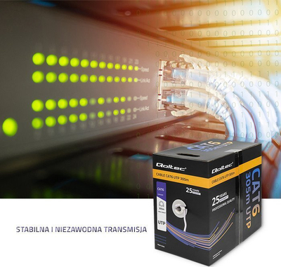 Kabllo interneti Qoltec UTP CAT6, 305m, PVC, gri