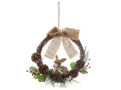 Kurorë Krishtlindjes Fééric Lights and Christmas, dekor me kone dhe dre, 32 cm, kafe edhe jeshile