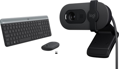 Set tastierë dhe maus Logitech MK470 Slim Wireless me kamera Logitech Brio 100, Full HD 1080p, i zi