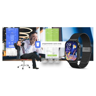 Ora e zgjuar Gravity GT15-1, ekran 2.04", Bluetooth 5.0, e zezë