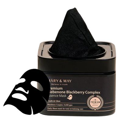 Maska fytyre Mary &amp; May Premium Idebenone Blackberry Complex Essence, set 20 copë, 250g