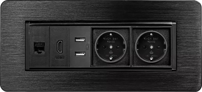 Prizë rrotulluese për mobilje Spacetronik SPS-O26B V2, 2x Schuko, USB HDMI RJ45, e zezë