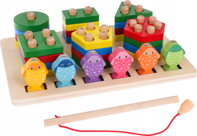 Lodër edukative druri QIYI 2 në 1, puzzle me forma, lojë peshkimi magnetik, shumëngjyrëshe
