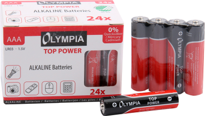 Bateri AAA Olympia Top Power, alkaline, 24 copë, të kuqe e të zeza
