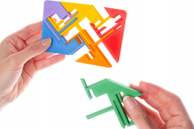 Lojë puzzle mekanike Zigguflat, 6 pjesë, sfidë logjike, shumëngjyrëshe