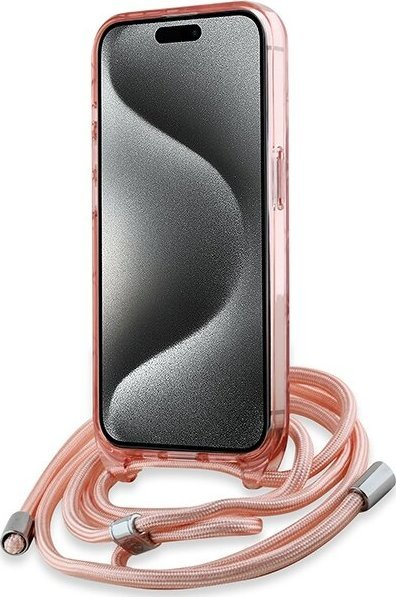Mbulesë telefoni Karl Lagerfeld Karl &amp; Choupette Crossbody për iPhone 15 Pro, me rrip, rozë
