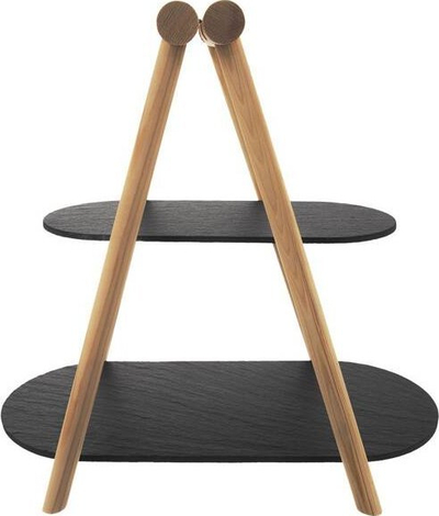 Tabaka me dy nivele Orion Etagere, gur slate dhe dru, 2 kate, gri natyrale