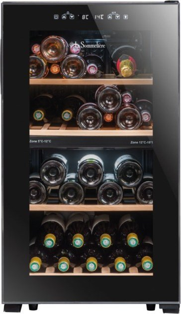 Фрижидер за вино La Sommeliere LS51.2ZBLACK, 50 шишиња, со две зони на температура, црн