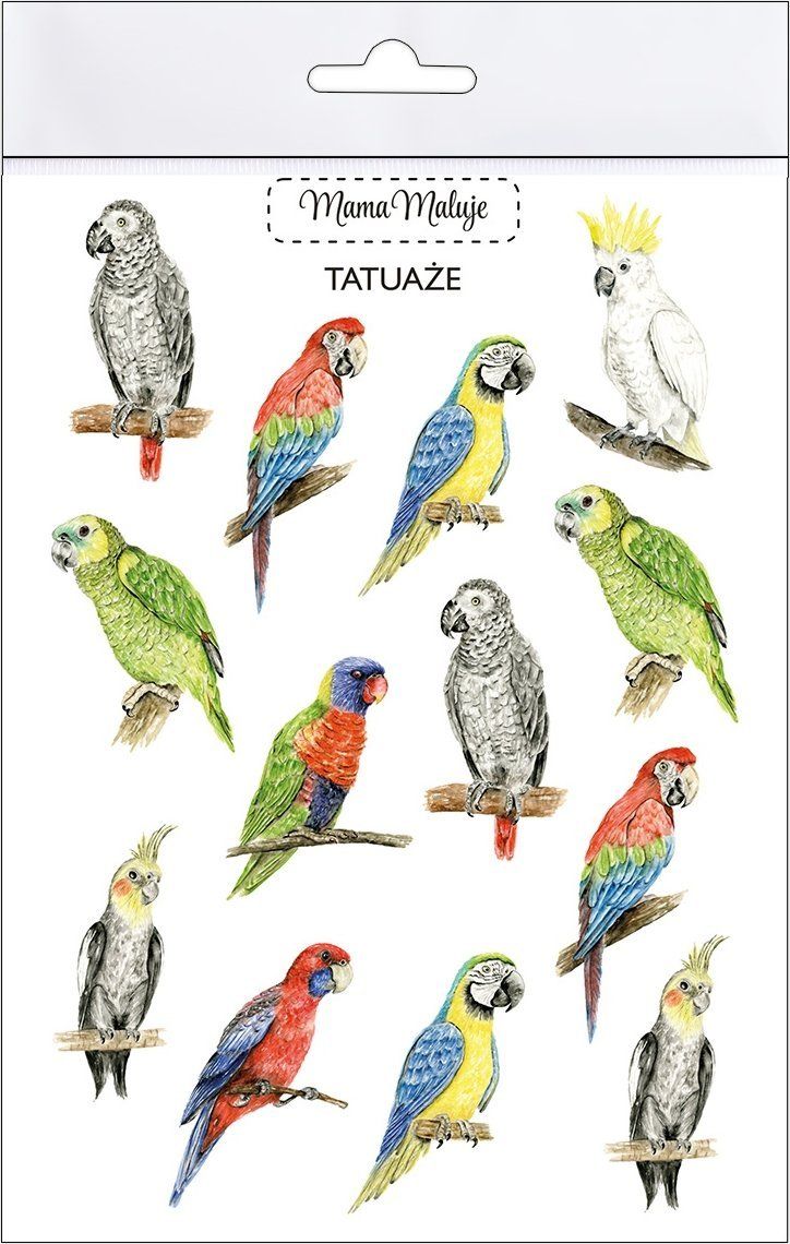 Tatuazhe të larshme Mama Paints Parrots, për fëmijë dhe të rritur, shumëngjyrëshe