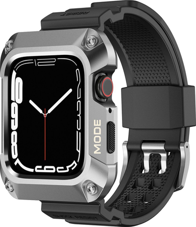 Set rrip dhe mbrojtëse Kingxbar CYF134 për Apple Watch 44/45mm, çelik inox, argjendtë
