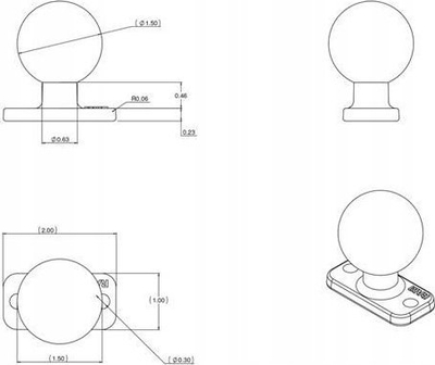 Bazë montuese RAM Mounts RAM-202U-12, top 1.5", dy vrima 1.5", e zezë
