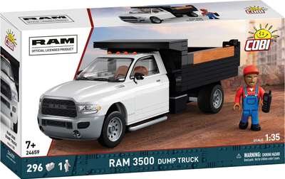 Set lodër ndërtimi COBI RAM 3500 Dump Truck, 296 pjesë, shkalla 1:35, bardh e zezë