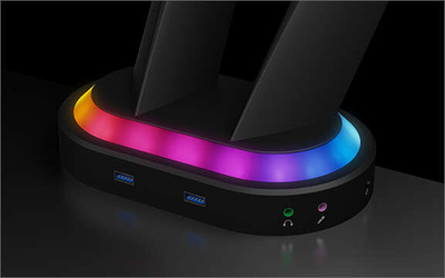 Mbajtës ICY BOX IB-MSG304BL-T për 2 monitorë, RGB, USB hub