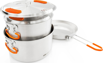 Set enësh kampingu GSI Glacier Stainless Base Camper Medium, inoks, 3L, argjendtë