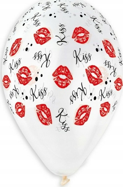 Balona dekorative Gemar Kiss Kiss, 33 cm, set me 5 copë, të bardha transparente