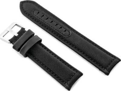 Rrip ore Watch Strap W34 Premium, 24mm, kanvas me lëkurë, i zi