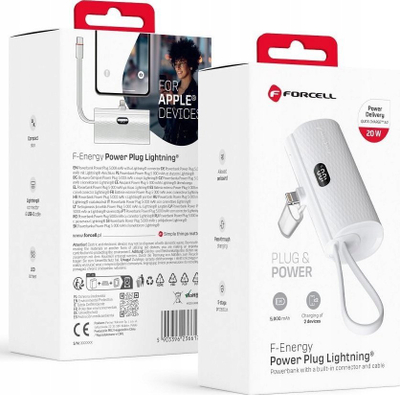 Надворешна батерија Forcell F Energy, 5000mAh, 20W, бела
