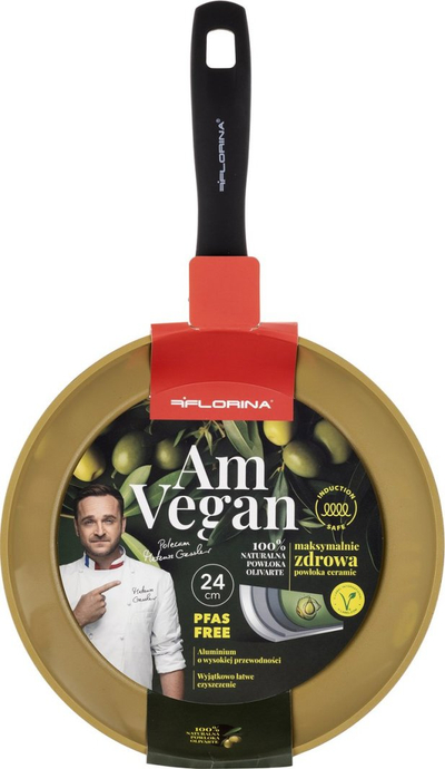 Tigan alumini AMVEGAN, 24 cm, me shtresë qeramike me vaj ulliri, i zi