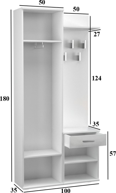 Set garderobe Topeshop Wardrobe Duo, me pasqyrë, me varëse dhe rafte, e bardhë matte