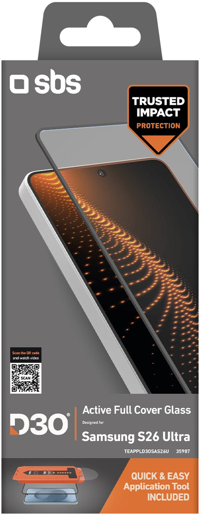 Mbrojtës ekrani SBS D3O Active Full Cover Glass për Samsung S26 Ultra, xham i temperuar, transparent