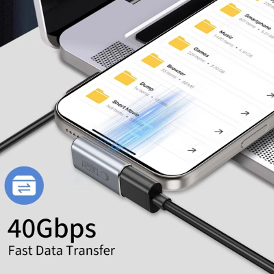 Adapter këndor USB C Tech-Protect UltraBoost AA03, USB4 40Gbps, 100W, gri