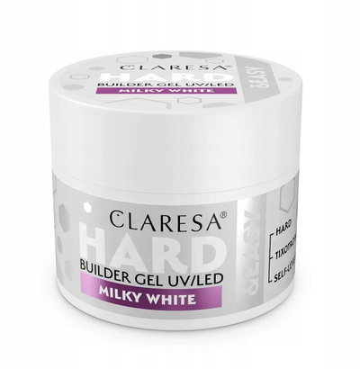 Xhel ndërtues për thonj Claresa Hard&Easy Milky White, 12g, mbulim 90%, e bardhë qumësht