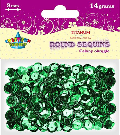 Rrathë dekorativë Titanum Round Sequins 9mm, 14g, jeshile metalike
