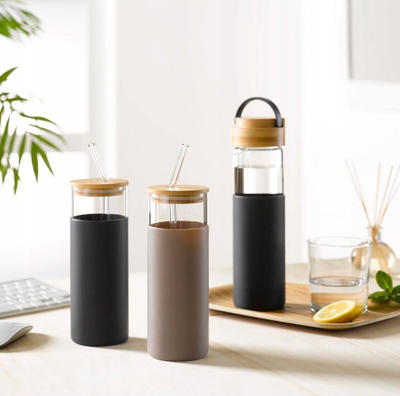 Shishe uji Homea, qelq 0.5L, me pipëz, bezhë